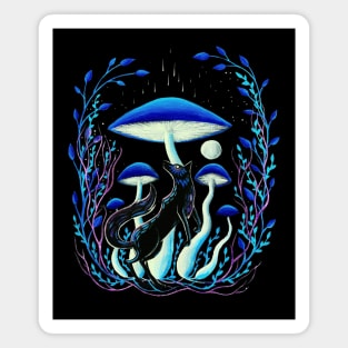 Wolf with blue mushrooms Magnet